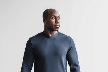 Nobull Waffle Men's Long Sleeves Navy | Australia (QV0325)